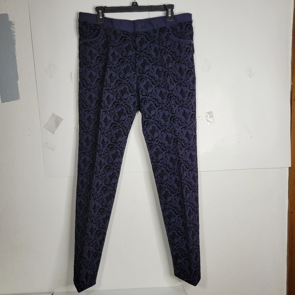 Womans Soft Surroundings Baroque Navy Pants with Flocking Size Large